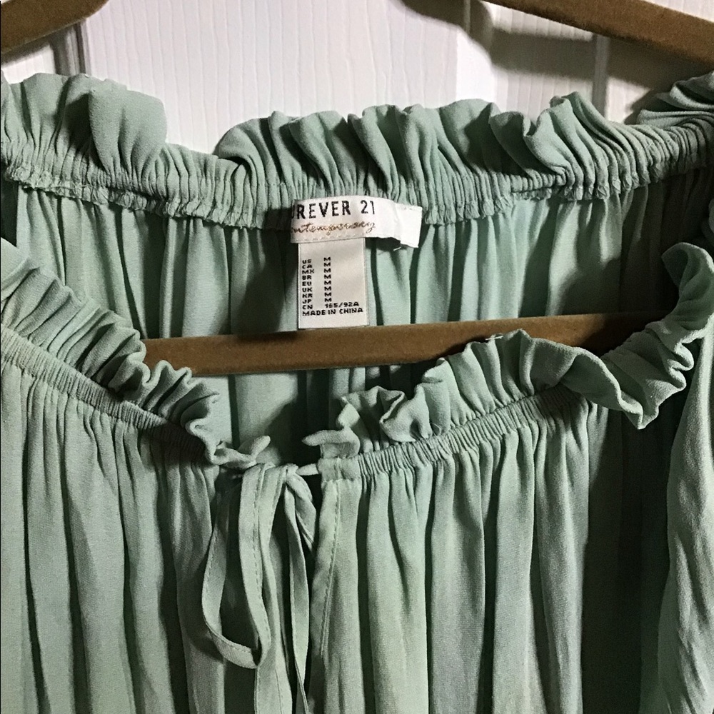 Off the shoulder flow top in light green